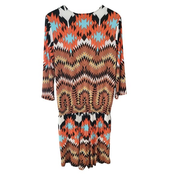 INC International Concepts Aztec Print V-Neck Romper Size XL 3/4 Sleeve Pockets - Picture 2 of 8